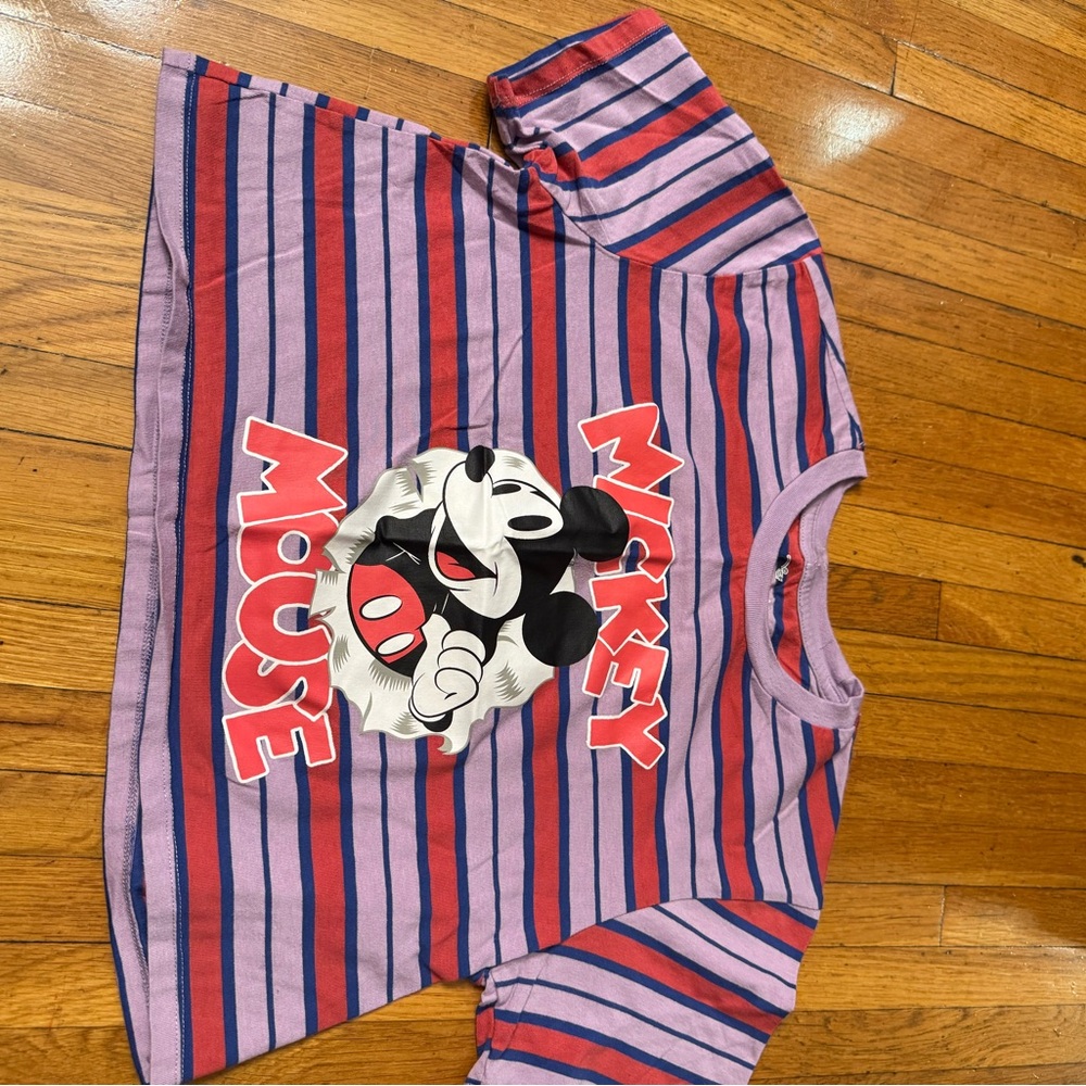 Mickey Mouse Cropped Tshirt - Purple and Red Striped